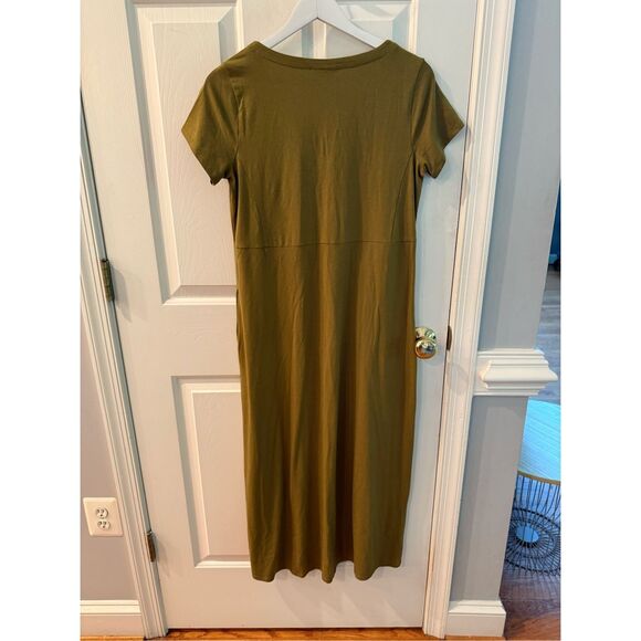 J. Jill Olive Green Short Sleeve V-Neck Maxi Dress w/ Pickets Sz XS NWOT - Picture 7 of 8